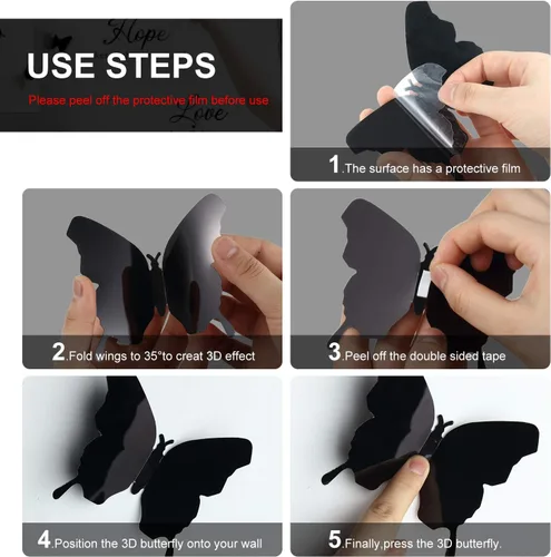 Miniatura 3 de Boao 6 calcomanías motivacionales de pared con 12 calcomanías de mariposa 3D con citas inspiradoras para decoración del hogar y la oficina (negro)