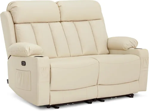 Miniatura 10 de MCombo Sofá de dos plazas reclinable eléctrico con calor y masaje, sofá reclinable para sala de estar, piel sintética 6075 (negro)