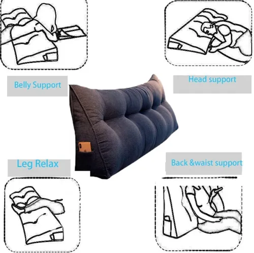 Miniatura 8 de Almohada triangular de cuña tamaño individual XL con un bolsillo lateral, cojín grande para cabecero, respaldo, almohadas de cuña con funda Gris