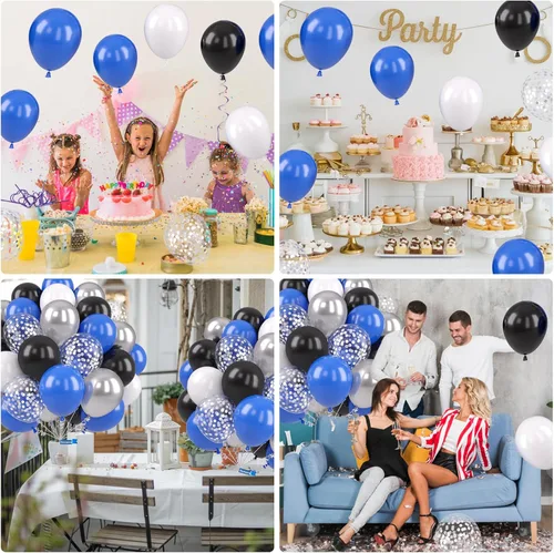 Miniatura 8 de Globos azules y negros, globos de graduación de 12 pulgadas, globo de látex de confeti azul oscuro, negro, blanco, plateado metálico, para niños