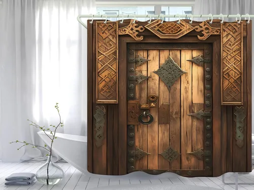 Miniatura 34 de Juego de cortinas de ducha de lámina dorada de ágata amatista (con 12 ganchos blancos en C), cortina de baño de tela de geoda impermeable