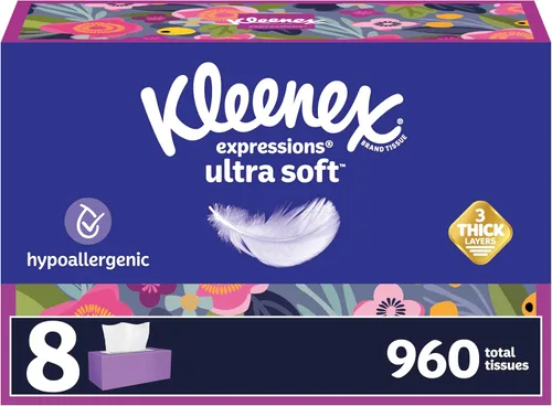 Miniatura 24 de Kleenex - Pañuelos faciales ultrasuaves, 8 cajas planas, 180 pañuelos por caja, 3 capas, el embalaje puede variar Blanco