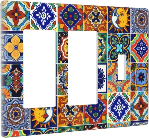 Miniatura 2 de Talavera - Azulejos mexicanos con 1 palanca, 2 placas de pared, placas de pared para decorar tomas de corriente, placa de interruptor decorativa