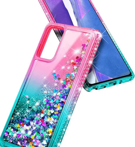 Miniatura 6 de NZND Funda compatible con Samsung Galaxy S20-FE 5G, rosa/aguamarina, con purpurina brillante flotante en cascada líquida para mujeres, niñas y niños