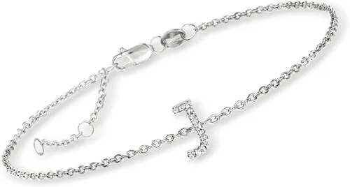 Miniatura 2 de RS Pure by Ross-Simons Diamond-Accented Single-Initial Bracelet in Sterling Silver