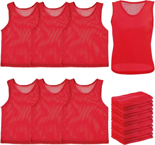 Miniatura 5 de Newcotte 24 piezas Pinnies Scrimmage Chalecos de práctica en equipo Jersey de malla de nailon Pennies para fútbol, baloncesto y deportes Rojo
