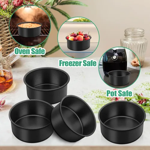 Miniatura 5 de TeamFar Molde para pasteles de 4 pulgadas, 6 piezas de mini moldes redondos para hornear, con revestimiento antiadherente, núcleo de acero