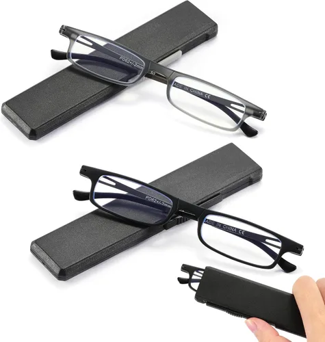 touk Anteojos de lectura plegables anti luz azul UV, ultra delgados TR90 lectores con estuche compacto portátil para hombres y mujeres, 2 unidades