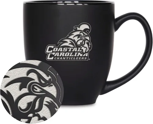Miniatura 267 de Rico Industries - Taza de cerámica mate negra con grabado láser estándar de 15oz para NCAA (escuelas T & U) - Para bebidas calientes o frías