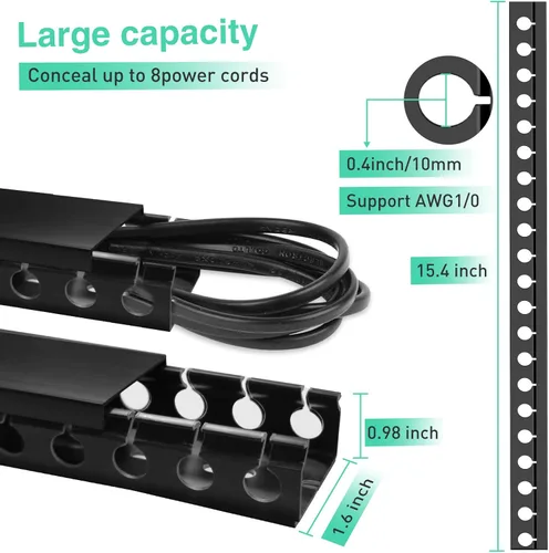Miniatura 3 de ENONCI Kit de Canaleta de Cables Actualizado - 77 (5x15.4) Pulgadas Cubiertas de Cables de Ranura Abierta para Cordones, Sistema de Gestión de Negro