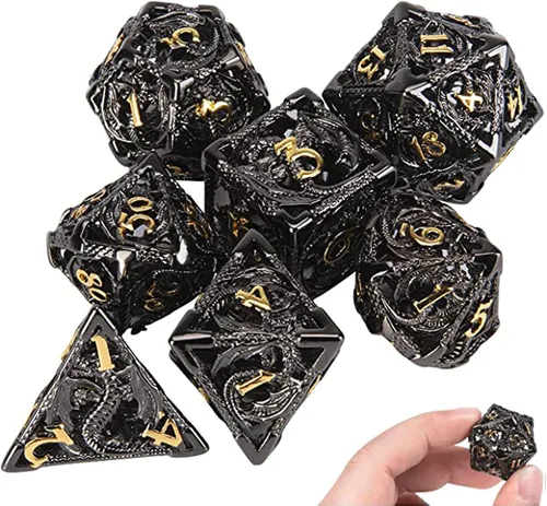 Miniatura 17 de Dados DND, dados de metal huecos D&D, juego de dados de mazmorras y dragones con caja de regalo, 7 piezas de juegos de dados poliédricos steampunk