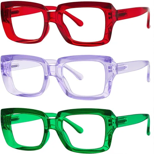 Miniatura 36 de Eyekepper Paquete de 4 lentes de lectura con bloqueo de luz azul, anteojos cuadrados de computadora de gran tamaño +0.00