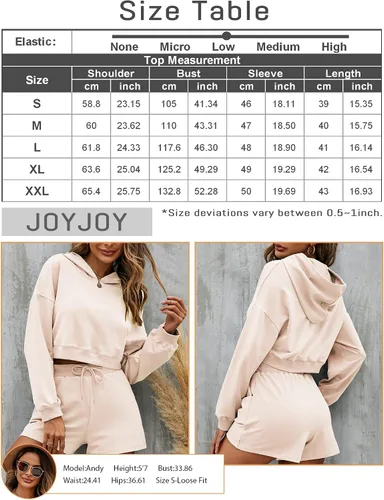 Miniatura 7 de JoyJoy Conjunto de dos piezas para mujer, casual, manga larga, sudadera con capucha y pantalones cortos