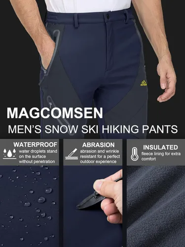 Miniatura 4 de MAGCOMSEN Men's Winter Pants Snow Pants Fleece Lined Water Resistant 4 Zip Pockets Skiing Pants