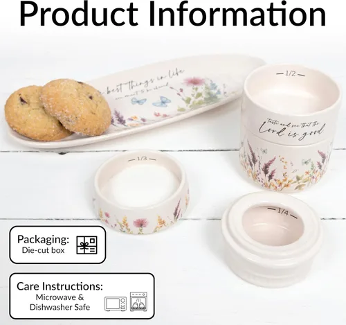 Miniatura 6 de Pavilion Gift Company - The Lord - Taza medidora de cerámica apilable de 6 pulgadas - ¼, ⅓, ½, 1 taza, rústica, decoración de verano de cocina, taza