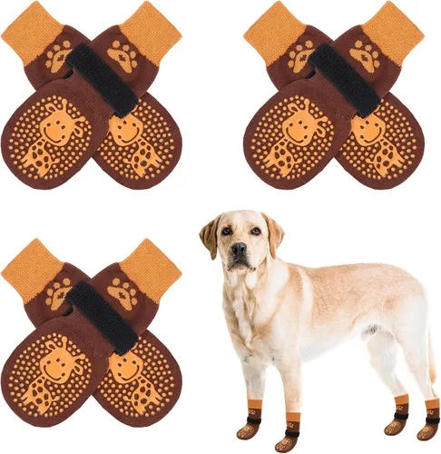 Miniatura 27 de SCENEREAL 6 piezas de calcetines antideslizantes para perros para prevenir lamido de patas para pavimento caliente/frío, calcetines de agarre