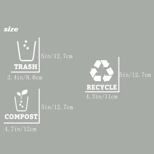 Miniatura 4 de Juego de 3 calcomanías de vinilo de reciclaje para basura, contenedor de compost, símbolo de cubo de reciclaje para organizar contenedores de basura