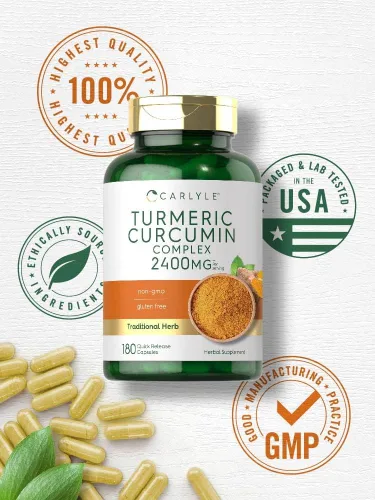 Miniatura 5 de Carlyle Suplemento de curcumina de cúrcuma 180 cápsulas en polvo Complejo herbario Fórmula sin OMG, sin gluten