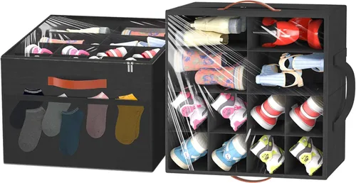 Aokeyee Paquete de 2 organizadores de zapatos para armario, caja organizadora plegable de almacenamiento de zapatos con cubierta transparente y 4