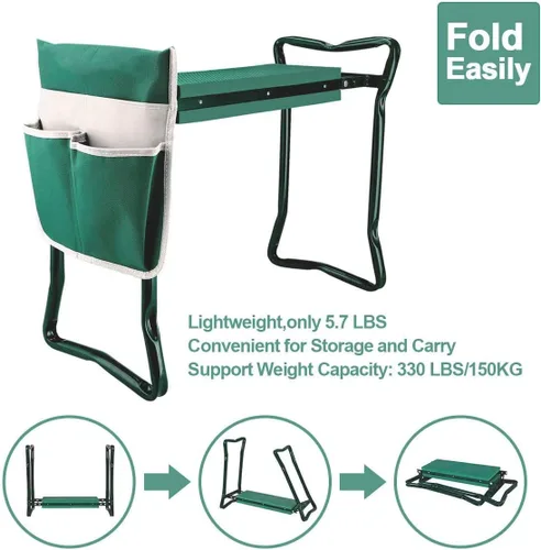 Miniatura 6 de Taburete plegable de jardín resistente con guantes de bolsillo extraíbles grandes y almohadilla de EVA suave para amantes de la jardinería