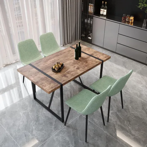 Miniatura 37 de YYQ Juego de mesa de comedor para 4, mesa de cocina de madera de 59 pulgadas y sillas para 4, moderno juego de mesa de comedor de 5 piezas con 4