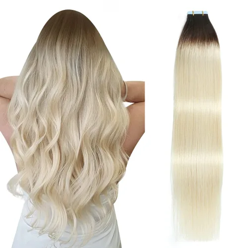 Miniatura 12 de SUYYA - Extensiones de cabello adhesivas de color borgoña; cabello humano 100 % real; extensiones de cabello adhesivas, invisibles, lacias y sin