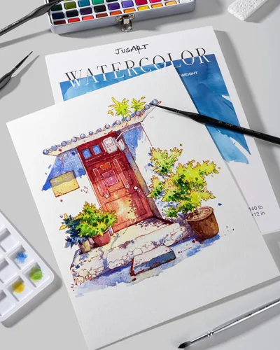 Miniatura 6 de Jusart Bloc de papel de acuarela de 9 x 12 pulgadas, 140 libras, papel de color de agua de prensa en frío, sin ácidos, para medios húmedos y secos