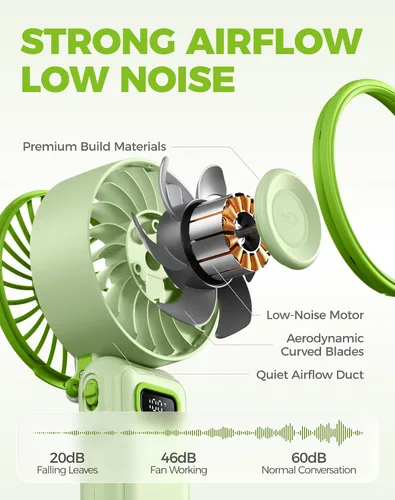 Miniatura 7 de Diveblues Ventilador turbo portátil, ventilador de mano de 100 velocidades con fuerte flujo de aire, ventilador personal plegable 4 en 1