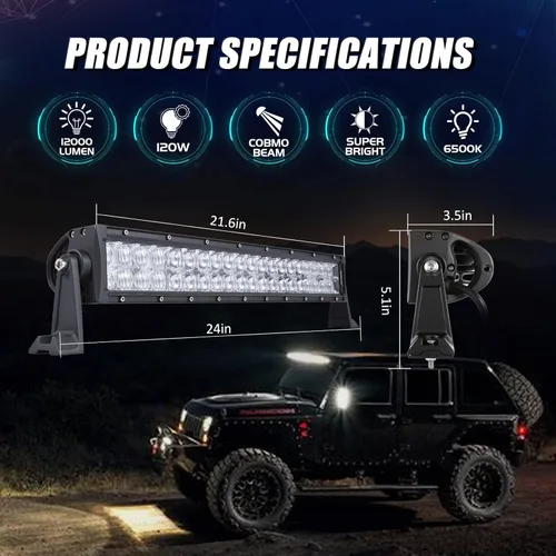 Miniatura 2 de Auxbeam Barra de luz LED de 22 pulgadas de 120 W, 12000 lúmenes, impermeable, luz de trabajo todoterreno, luces de conducción, lente 5D, luz