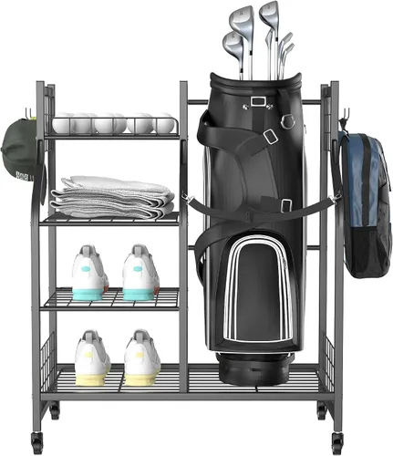 Miniatura 8 de WALMANN Soporte para bolsa de golf de garaje, almacenamiento grande para bolsas de golf con accesorios de golf, estantes de almacenamiento