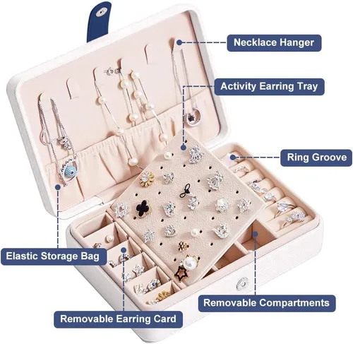 Miniatura 3 de CHYA Joyero pequeño para mujeres y niñas, estuche organizador de joyas de viaje de piel sintética, soporte portátil para almacenamiento de joyas