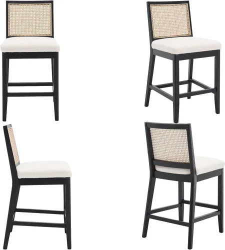 Miniatura 3 de VESCASA Taburetes tapizados de encimera de 26.5 pulgadas de alto con respaldo de ratán rectangular, sillas de bar modernas de altura de mostrador