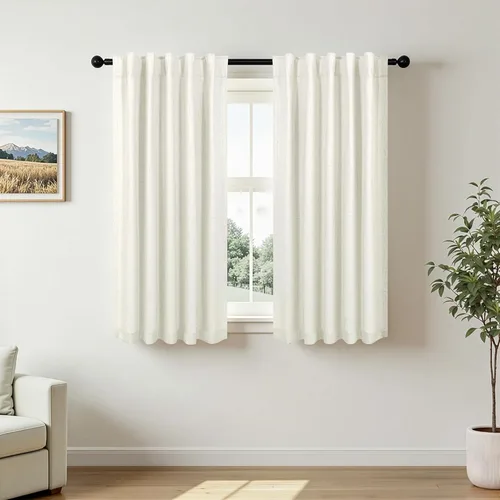 Miniatura 31 de Pitalk Cortinas cortas 100% opacas de lino para cafetería, 40 pulgadas de largo, 2 paneles, cortinas de puerta francesa para ventana, cortina