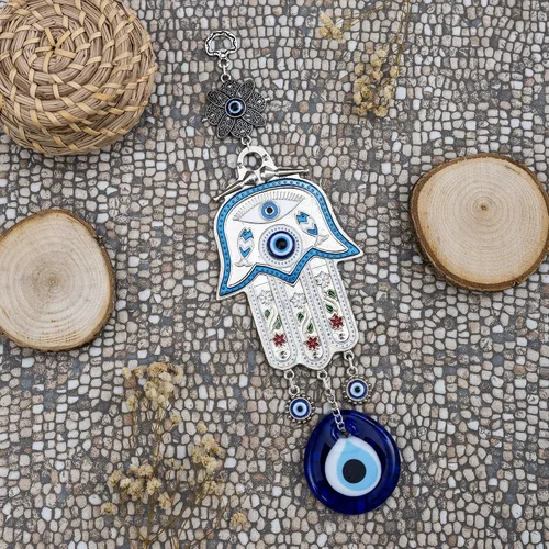 Miniatura 4 de Adorno colgante de pared de mano de madre Hamsa azul turco de Fátima contra el mal de ojo, amuleto de cuentas de nazar turco, regalo de amuleto