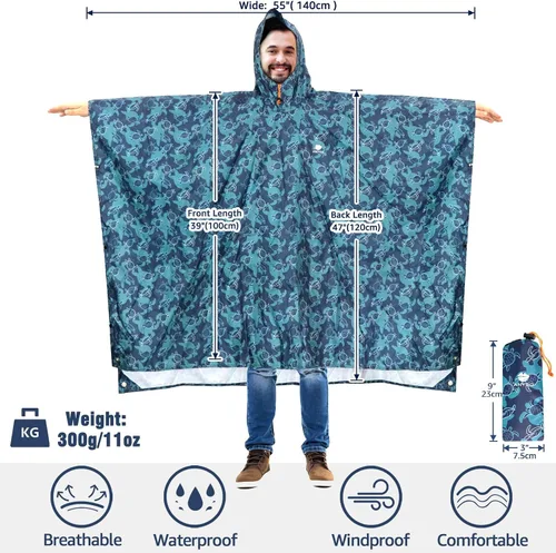 Miniatura 6 de Anyoo Waterproof Rain Poncho for Adults Lightweight Raincoat for Men Women Jacket Coat Hooded for Hiking Outdoor Activities