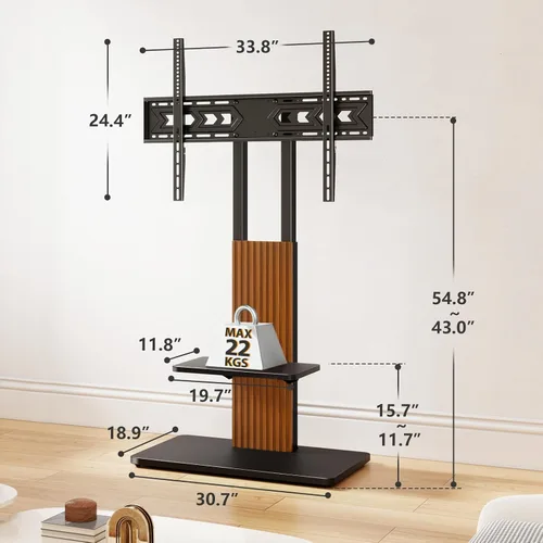 Miniatura 7 de TVON Soporte de TV de suelo resistente para televisores grandes de 55 a 90 pulgadas de hasta 150 libras, soporte de TV alto con montaje ajustable
