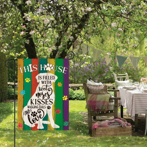 Miniatura 4 de AVOIN colorlife Pawprints - Bandera de jardín para perros y mascotas, 12 x 18 pulgadas, doble cara exterior, arpillera con texturas de madera