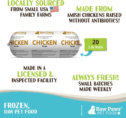 Miniatura 2 de Raw Paws Signature Blend - Alimento para mascotas para perros y gatos, receta de pollo, rollos de 1 libra (paquete de 20) - Fresco hecho en Estados