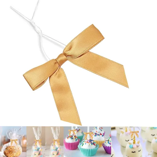 Miniatura 27 de 100 lazos preatados azul satinado de 3 pulgadas con lazos giratorios, bolsas de golosinas, paletas para pasteles y galletas