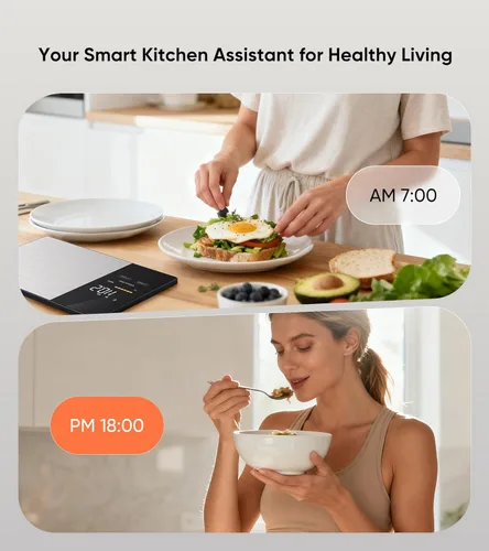 Miniatura 8 de KUAIVO Báscula inteligente de nutrición de alimentos con pantalla LED, rastrea calorías, grasas, carbohidratos y proteínas a través