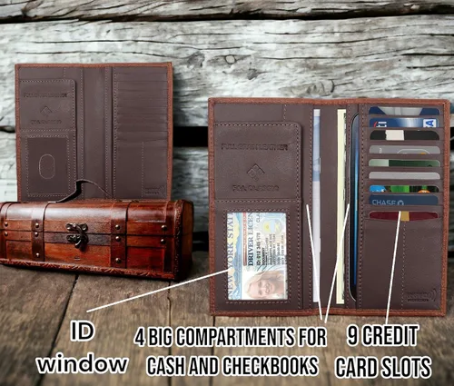 Miniatura 3 de F&L CLASSIC Billetera de cuero genuino RFID con aspecto vintage, billetera larga plegable para hombres, Classic