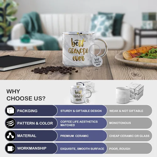 Miniatura 3 de EURSET Regalos para el abuelo de parte de los nietos, taza de café de cerámica gris de 11.5 onzas con llavero - Best Grandpa Ever - Regalos
