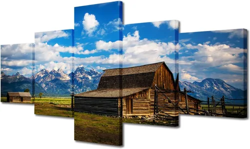 Miniatura 100 de TUMOVO Lienzo decorativo para pared de sala de estar, 5 paneles de naturaleza, Alaska, Estados Unidos, autopista alrededor de montañas, paisaje
