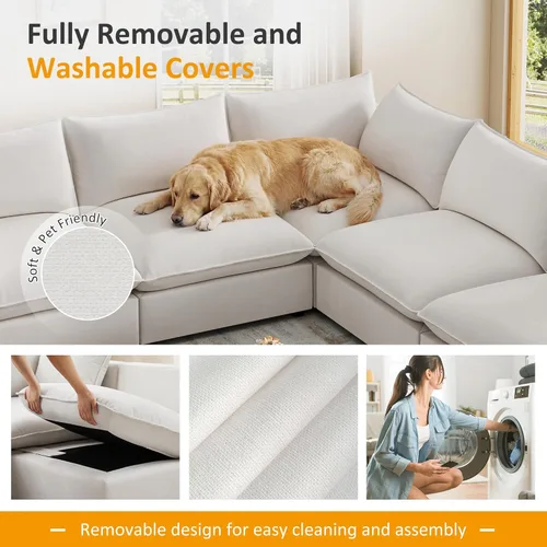 Miniatura 6 de VANOMi Sofá modular seccional, sofá de nube de asiento profundo, cojines ultra cómodos, tapicería suave, funda extraíble, 4 plazas para sala de estar