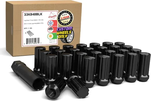 Miniatura 23 de Wheel Accessories Parts 24 piezas M14x1.5 14x1.5 rosca Bulge Bellota 1.90" tuercas largas negras 3/4" 0.748 in hexagonales para Chevy Silverado GMC