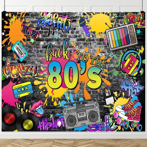 Miniatura 8 de Telón de fondo de los años 80 para fiestas, hip hop, rock, discoteca, fiesta de cumpleaños, fondos de fotos retro, graffiti, fondo de pared
