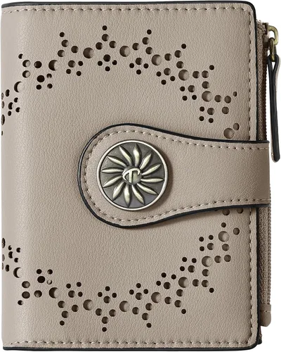 Miniatura 27 de Tipmile - Cartera pequeña para mujer, cartera de cuero con bloqueo RFID, plegable con bolsillo para monedas y con cremallera, Beige, Casual