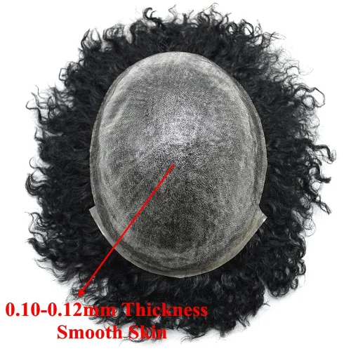 Miniatura 2 de Unidades de cabello para hombres negros Afro Toupee para hombres negros, piel de polietileno completa, inyección de PU, 100% cabello humano, unidad