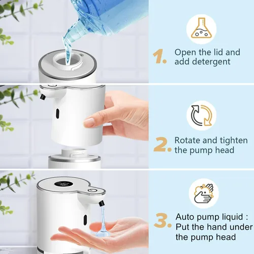 Miniatura 4 de Dispensador Automático de Jabón Líquido, 6 Niveles Ajustables, Dispensador de Jabón de Montaje en Pared, Recargable por USB con Pantalla LED, 12.8oz