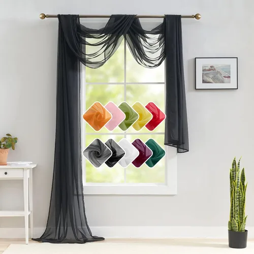 Miniatura 5 de Luvyohmee Cenefas de bufanda negras para ventanas, cenefa transparente de 144 pulgadas, cenefas transparentes para ventanas, tela para drapear